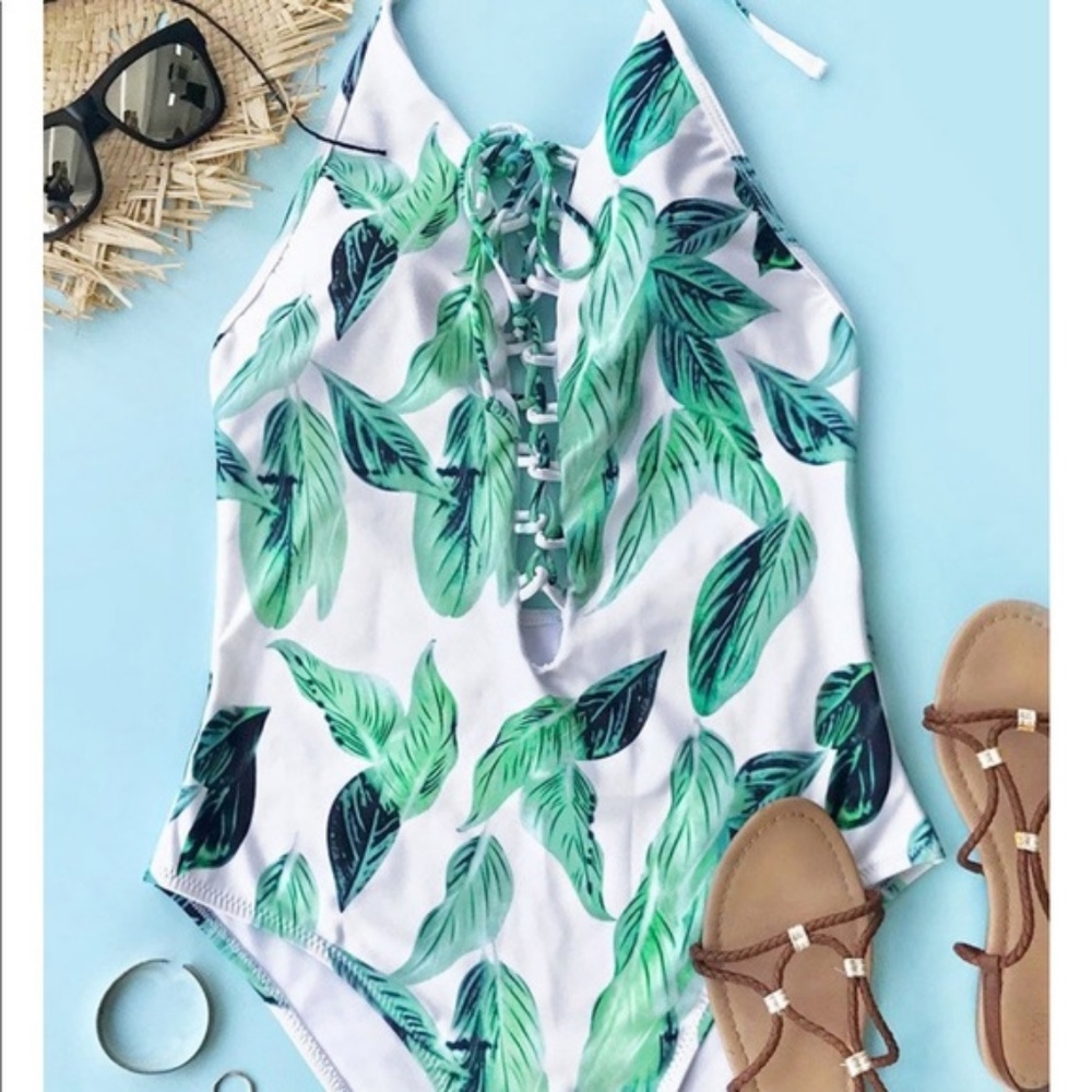 One Piece SWIMSUIT, New w/tags, Palm Print